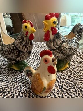 Vintage Hand-Painted Ceramic Rooster & Hen Figurines